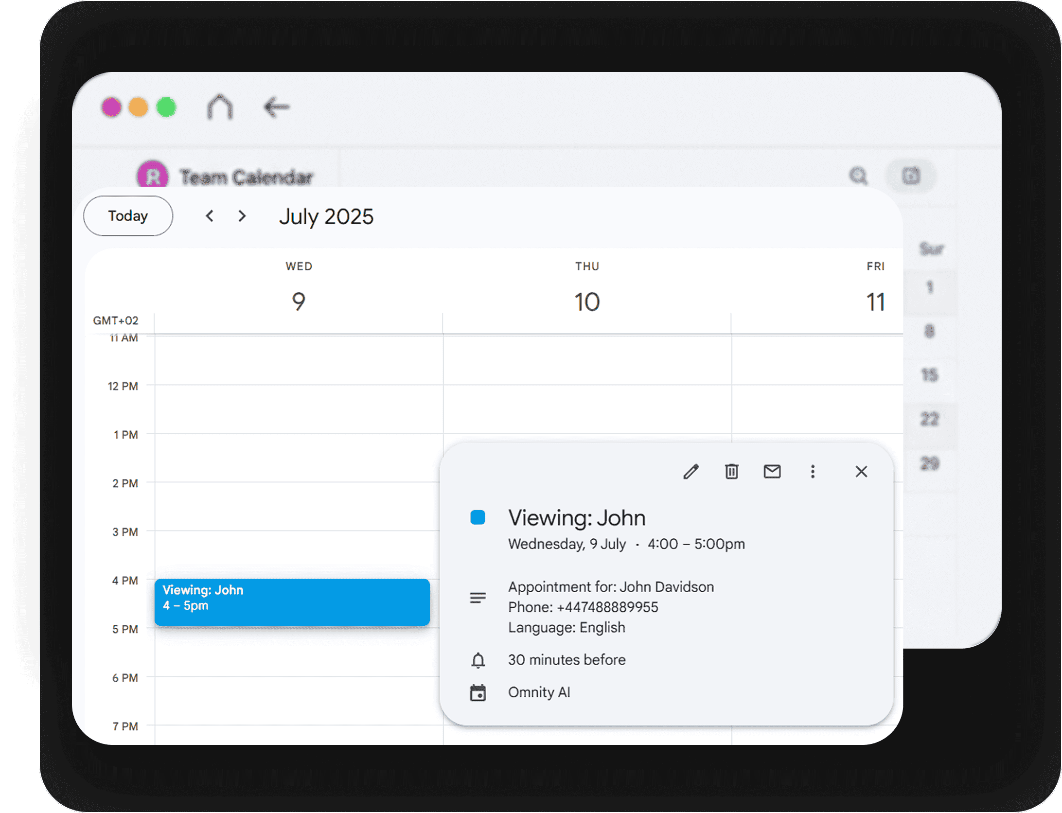 Team Calendar Interface