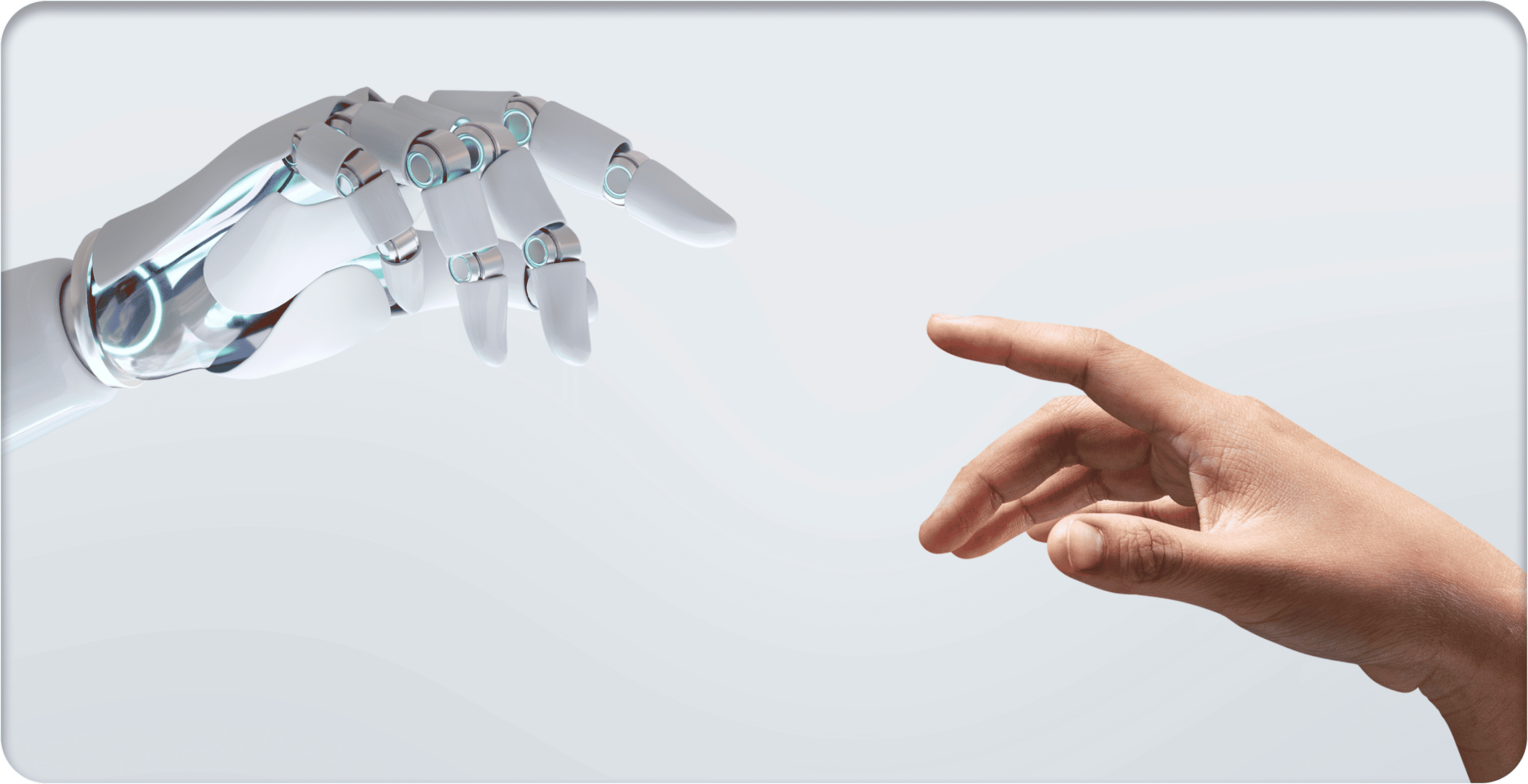 Robot and human hands reaching towards each other